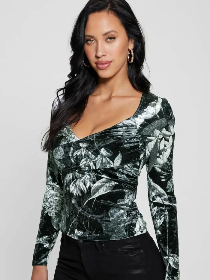 Tops Dianna Velvet Top Phantom Flora Print Black 8211 GUESS Women Tops Dianna Velvet Top Phantom Flora Print Black 8211 GUESS Women
