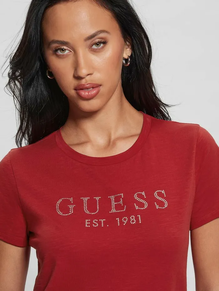 Tops Eco 1981 Crystal Logo Tee Chili Red 8211 GUESS Women