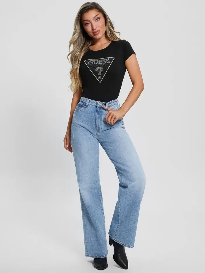 Tops Eco Crystal Triangle Logo Tee Black 8211 GUESS Women Tops Eco Crystal Triangle Logo Tee Black 8211 GUESS Women