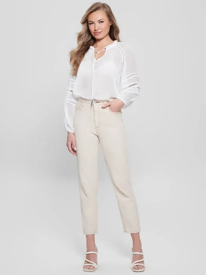 Tops Eco Gilda Sheer LongSleeve Blouse Pure White GUESS Women Tops Eco Gilda Sheer LongSleeve Blouse Pure White GUESS Women