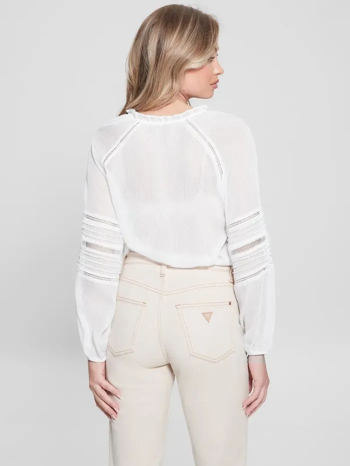 Tops Eco Gilda Sheer LongSleeve Blouse Pure White GUESS Women Tops Eco Gilda Sheer LongSleeve Blouse Pure White GUESS Women