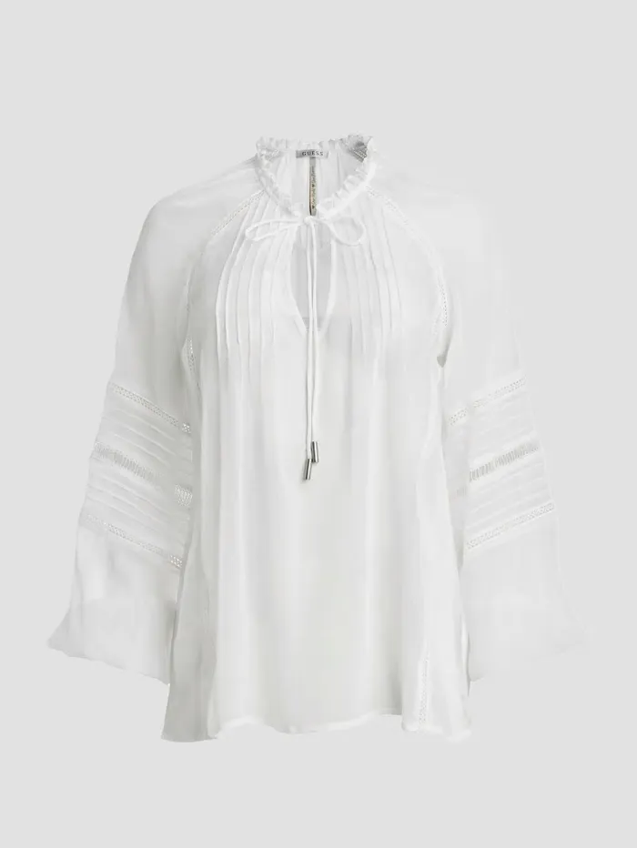 Tops Eco Gilda Sheer LongSleeve Blouse Pure White GUESS Women Tops Eco Gilda Sheer LongSleeve Blouse Pure White GUESS Women