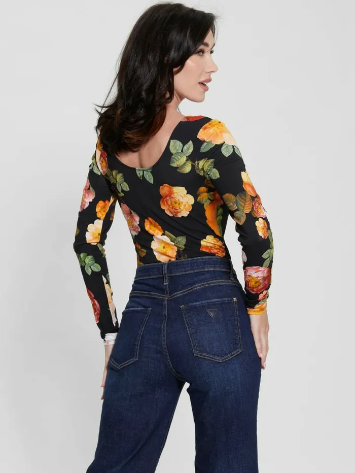 Tops GUESS Women Eco Karla Floral Henley Tee Peony Charm Print Black Tops GUESS Women Eco Karla Floral Henley Tee Peony Charm Print Black