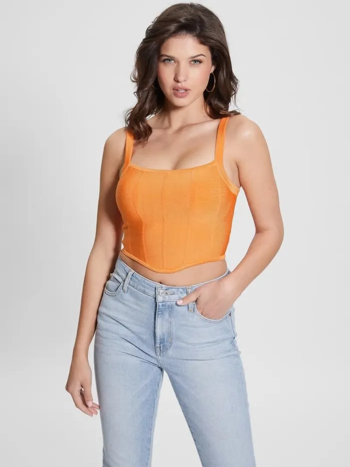 Tops GUESS Women Oasis Mirage Corset Crop Top Sun Stone