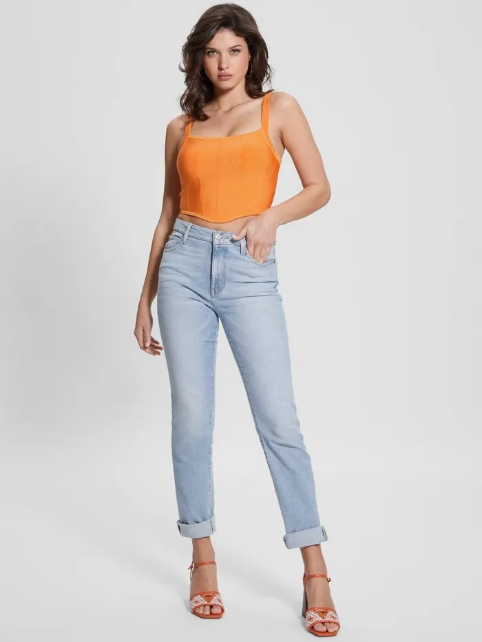 Tops GUESS Women Oasis Mirage Corset Crop Top Sun Stone Tops GUESS Women Oasis Mirage Corset Crop Top Sun Stone