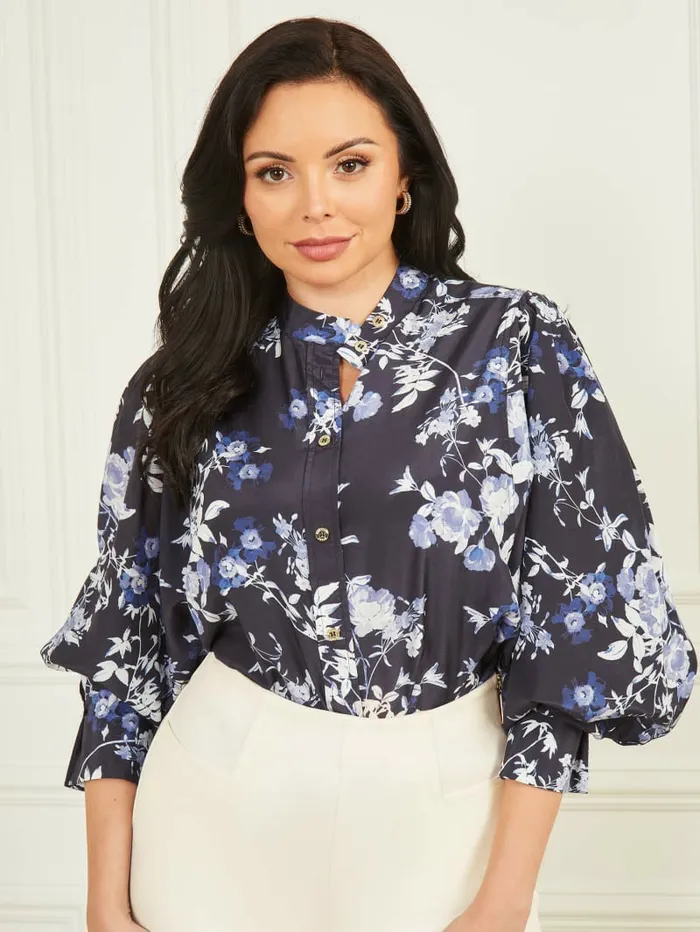 Tops GUESS Women Petal Pose Yvonne Blouse Petal Pose Indigo Tops GUESS Women Petal Pose Yvonne Blouse Petal Pose Indigo