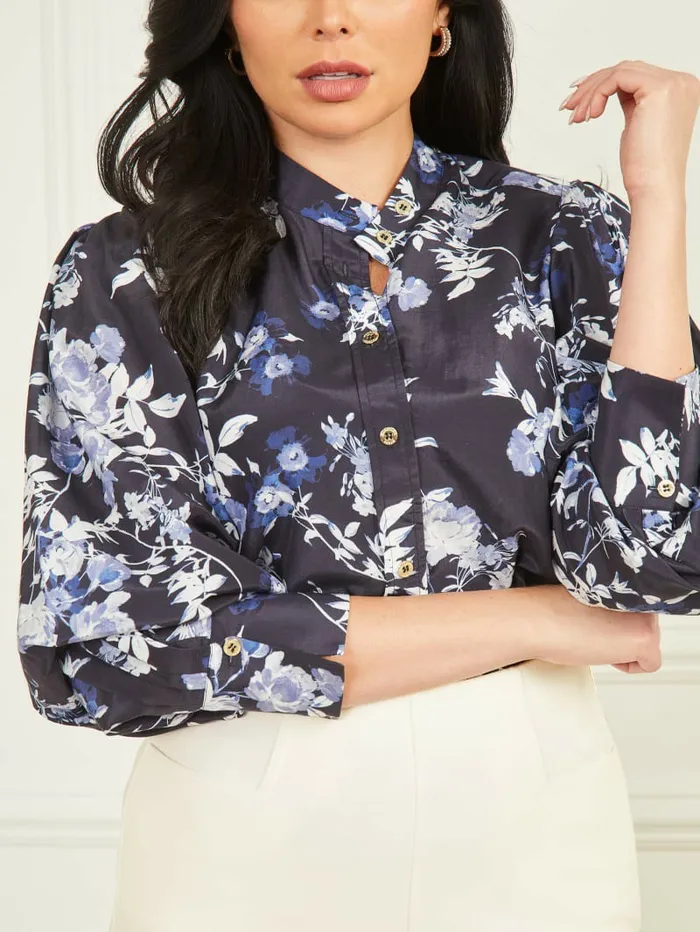 Tops GUESS Women Petal Pose Yvonne Blouse Petal Pose Indigo Tops GUESS Women Petal Pose Yvonne Blouse Petal Pose Indigo