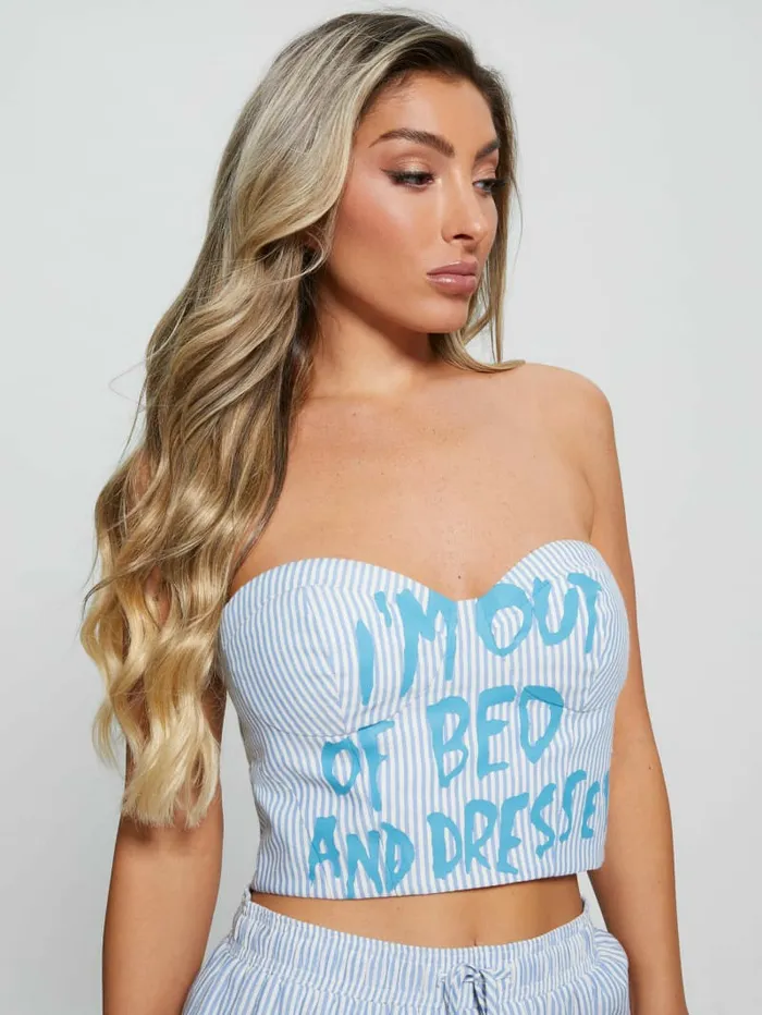 Tops Women Bustier Slogan Crop Top All I Do Is Chambray Mult GUESS