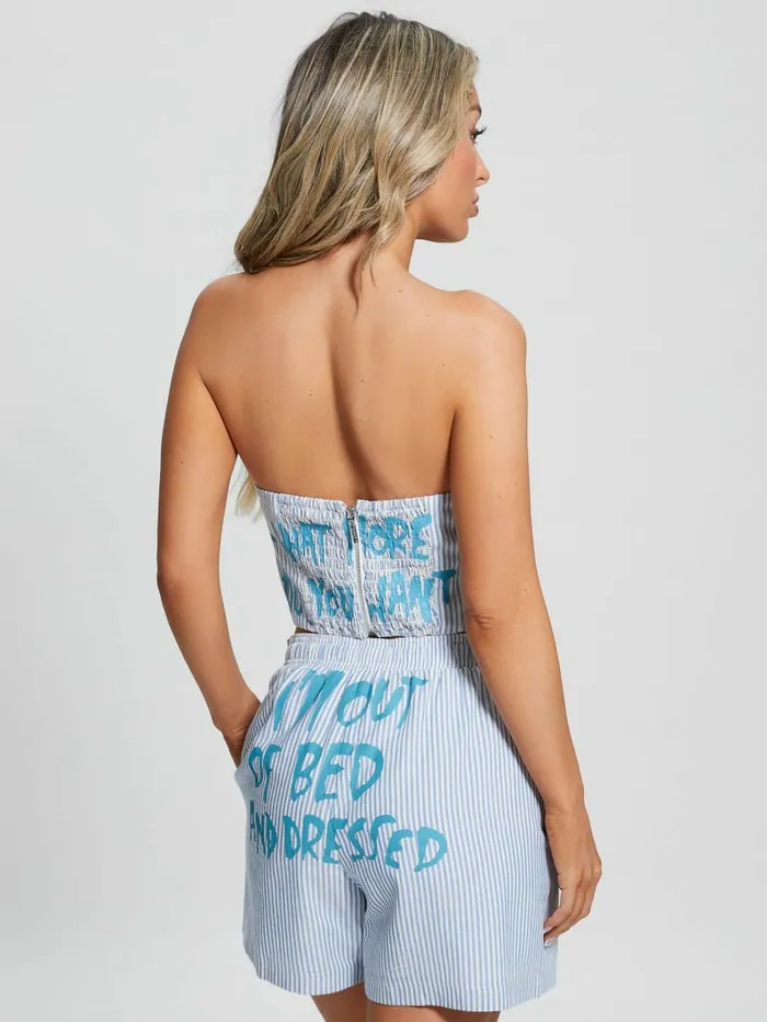 Tops Women Bustier Slogan Crop Top All I Do Is Chambray Mult GUESS Tops Women Bustier Slogan Crop Top All I Do Is Chambray Mult GUESS