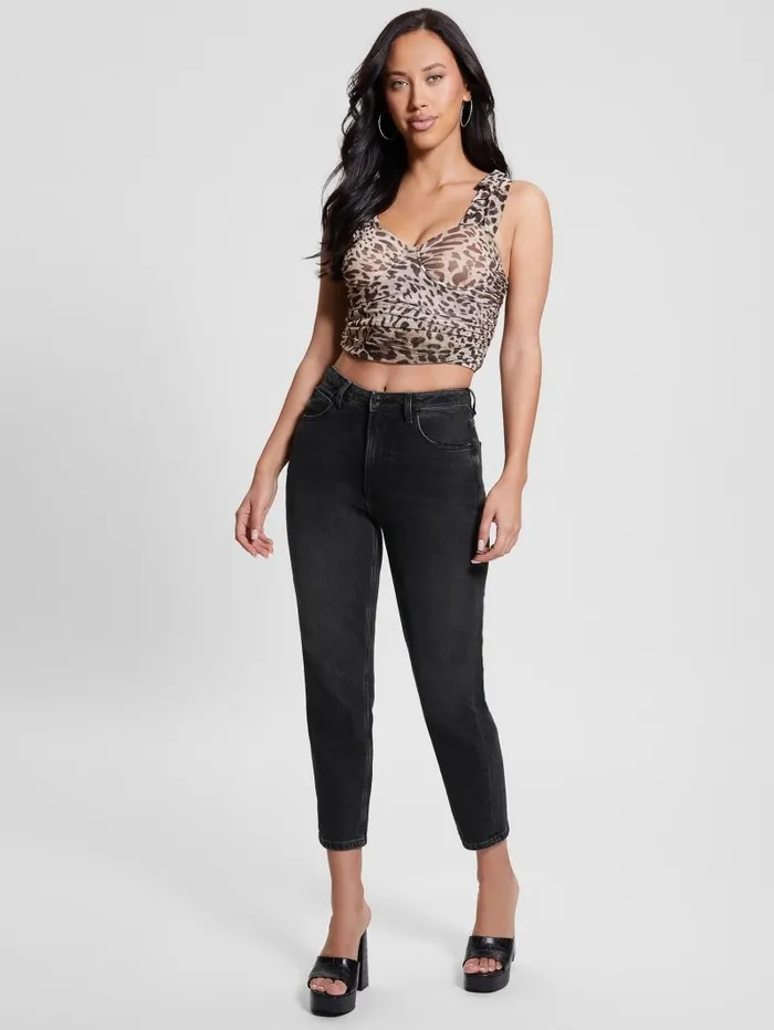 Tops Women Eco Tecla Bow Crop Top Jaguar Cat Print GUESS Tops Women Eco Tecla Bow Crop Top Jaguar Cat Print GUESS