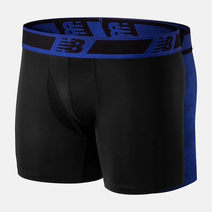 Underwear Men Mens 6 Inch Boxer Brief 2 Pack BLACK MULTI New Balance