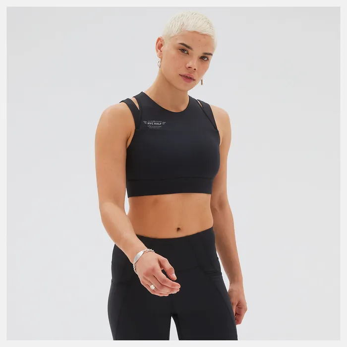 United Airlines NYC Half Shape Shield Crop Bra BLACK Sports Bras New Balance Women United Airlines NYC Half Shape Shield Crop Bra BLACK Sports Bras New Balance Women