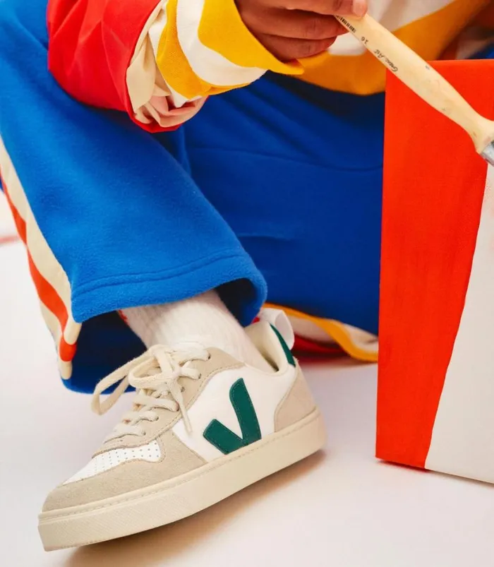 VEJA V10 LACES CHROMEFREE LEATHER WHITE BRITTANY ALMOND Kids V10