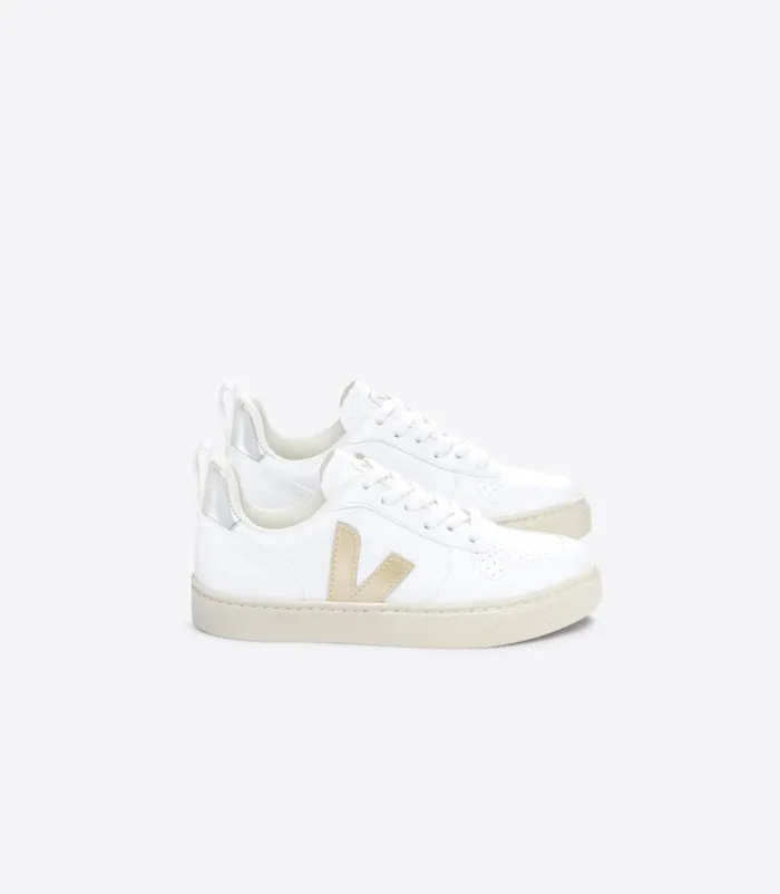 VEJA V10 LACES CWL WHITE PLATINE SILVER Kids Vegan