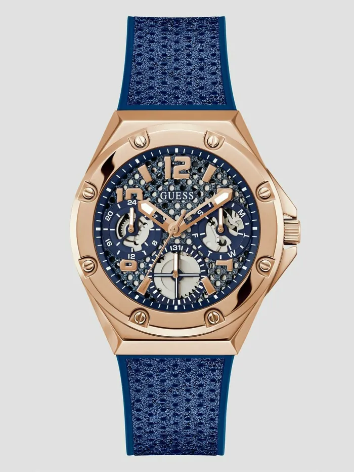 Watches Asteria Glitter Rose GoldTone Blue Watch Rose Gold GUESS Women