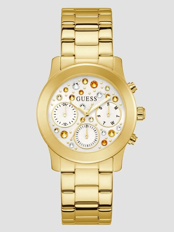 Watches GUESS Women GoldTone Crystal Multifunction Watch Gold