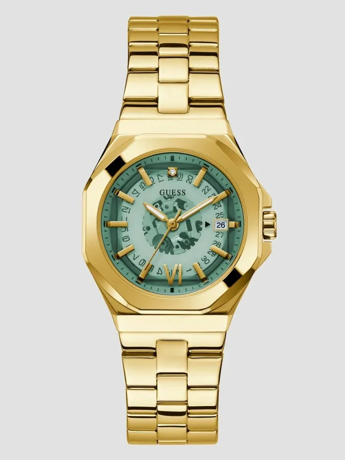 Watches GUESS Women GoldTone Translucent Dial Analog Watch Gold