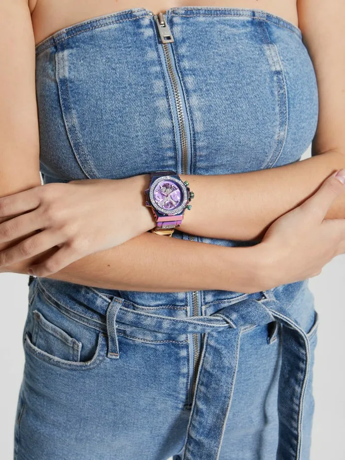 Watches GUESS Women Iridescent Crystal CutThrough Multifunction Watch Rose Gold Watches GUESS Women Iridescent Crystal CutThrough Multifunction Watch Rose Gold