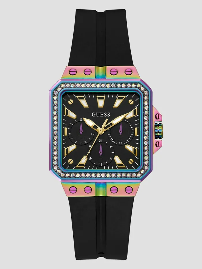 Watches Iridescent and Black Silicone Multifunction Watch Iridescent Multi 8211 GUESS Women Watches Iridescent and Black Silicone Multifunction Watch Iridescent Multi 8211 GUESS Women
