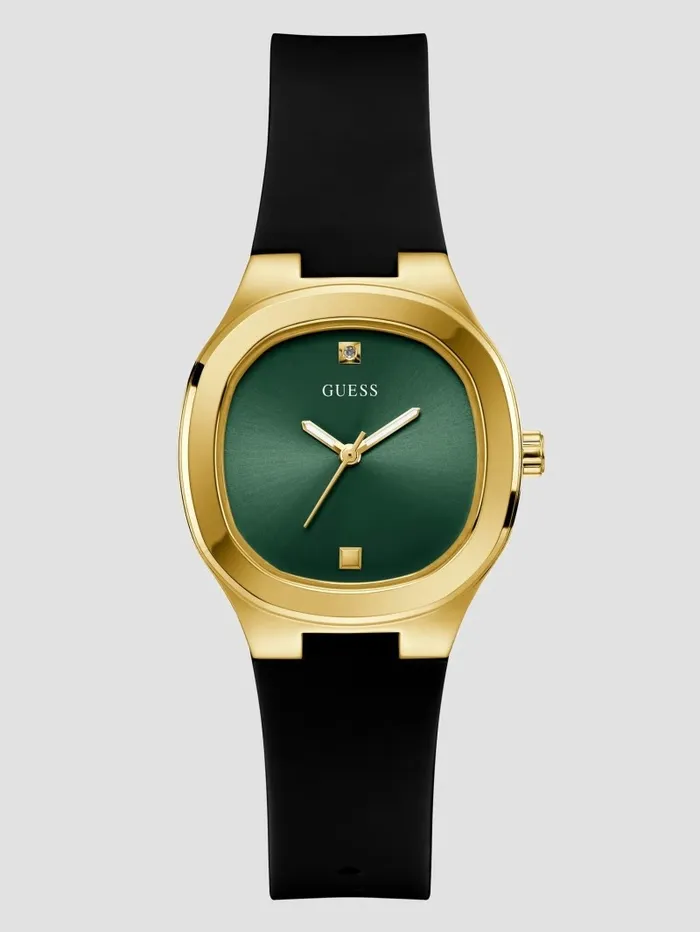 Watches TwoTone Silicon Analog Watch Black 8211 GUESS Women