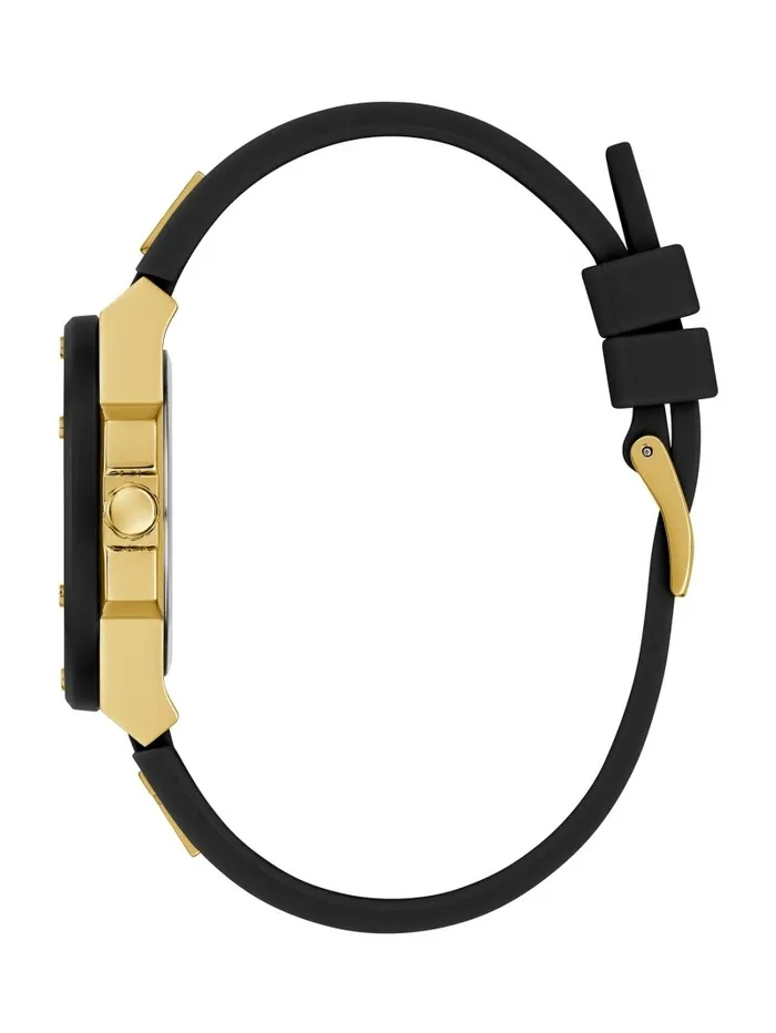 Watches Women GoldTone and Black Silicone Analog Watch Black Snakeskin GUESS Watches Women GoldTone and Black Silicone Analog Watch Black Snakeskin GUESS