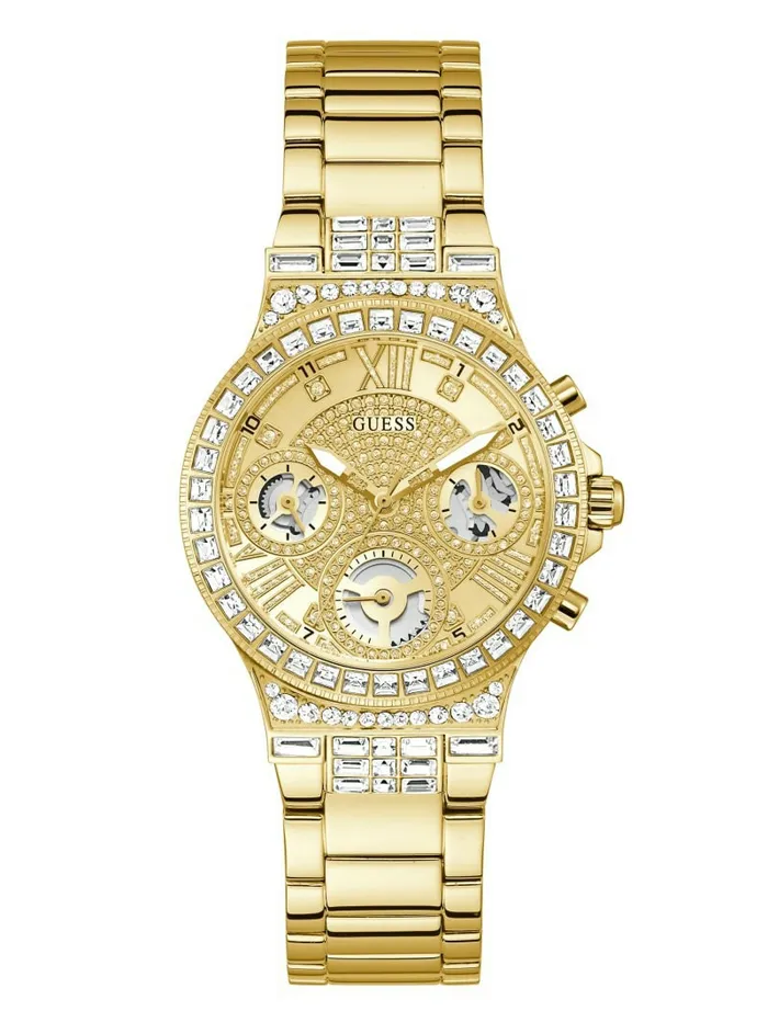 Watches Women GoldTone and Rhinestone Multifunction Watch Gold GUESS
