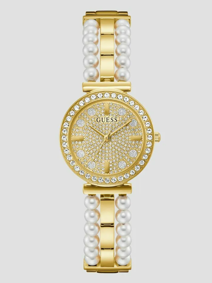 Watches Women GUESS GoldTone Diamond and Pearl Analog Watch Gold