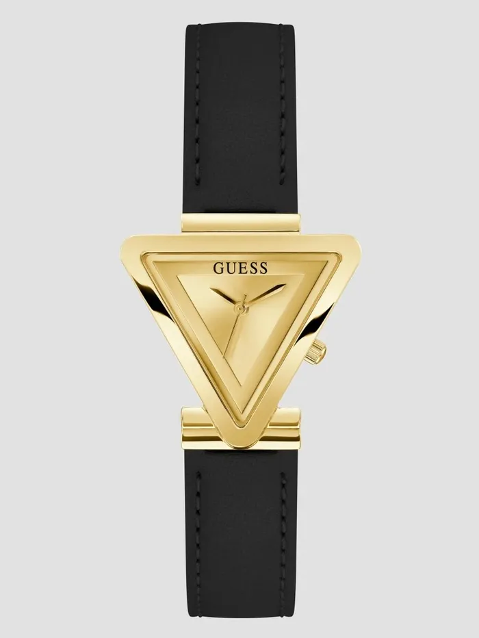 Watches Women GUESS GoldTone Triangle Analog Watch Yellow GoldBlack