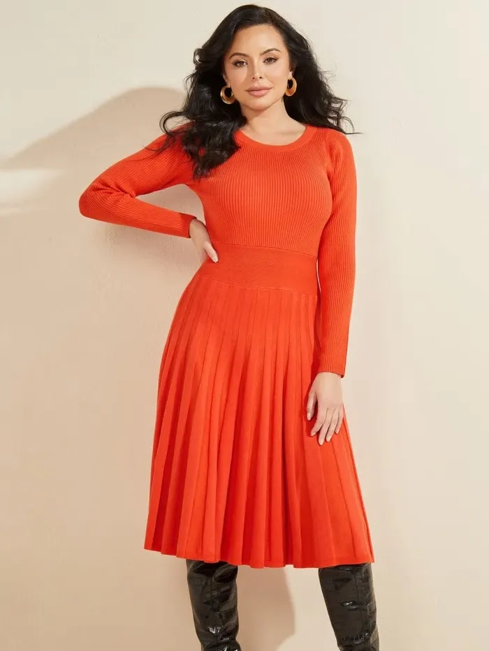 Wavelength Sweater Dress Ochre Playfull Women Dresses and Jumpsuits GUESS