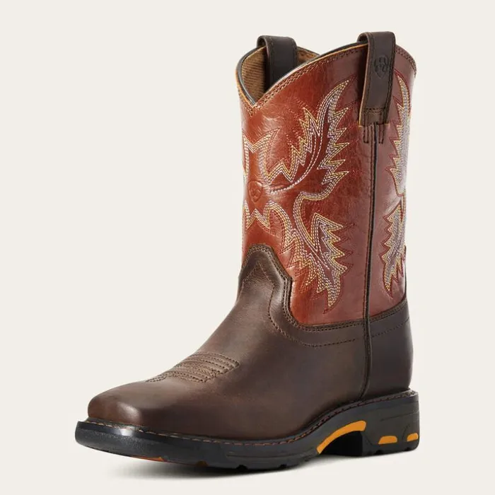 Western Boots and Shoes Kids Ariat WorkHog Wide Square Toe Boot Dark Earth