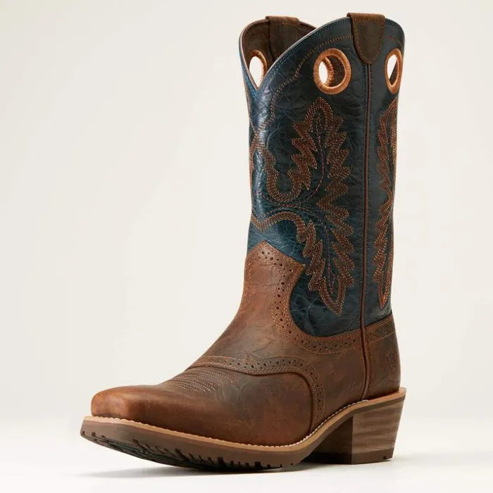 Western Boots Men Ariat Hybrid Roughstock Square Toe Cowboy Boot Fiery Brown Crunch