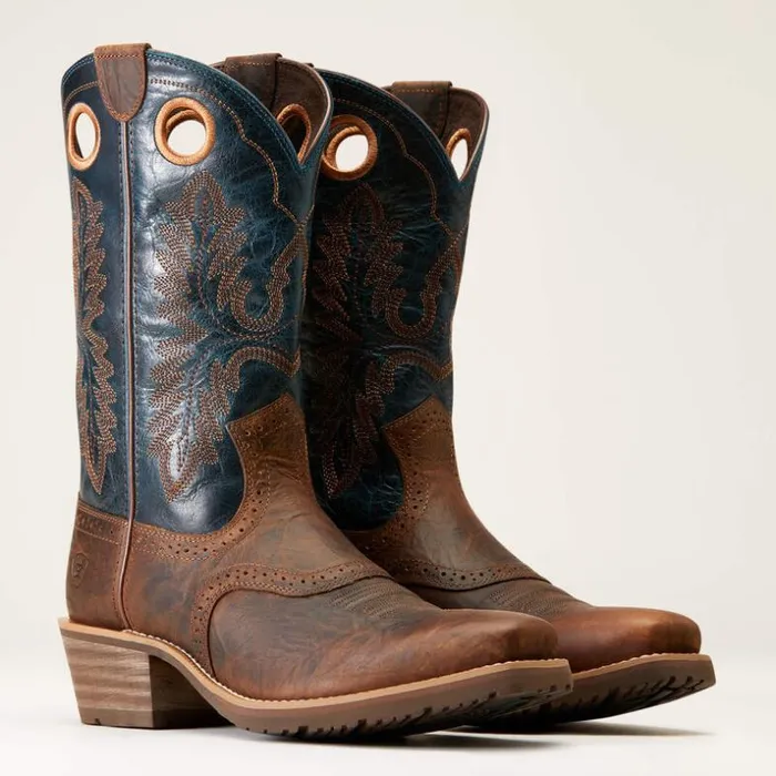 Western Boots Men Ariat Hybrid Roughstock Square Toe Cowboy Boot Fiery Brown Crunch Western Boots Men Ariat Hybrid Roughstock Square Toe Cowboy Boot Fiery Brown Crunch