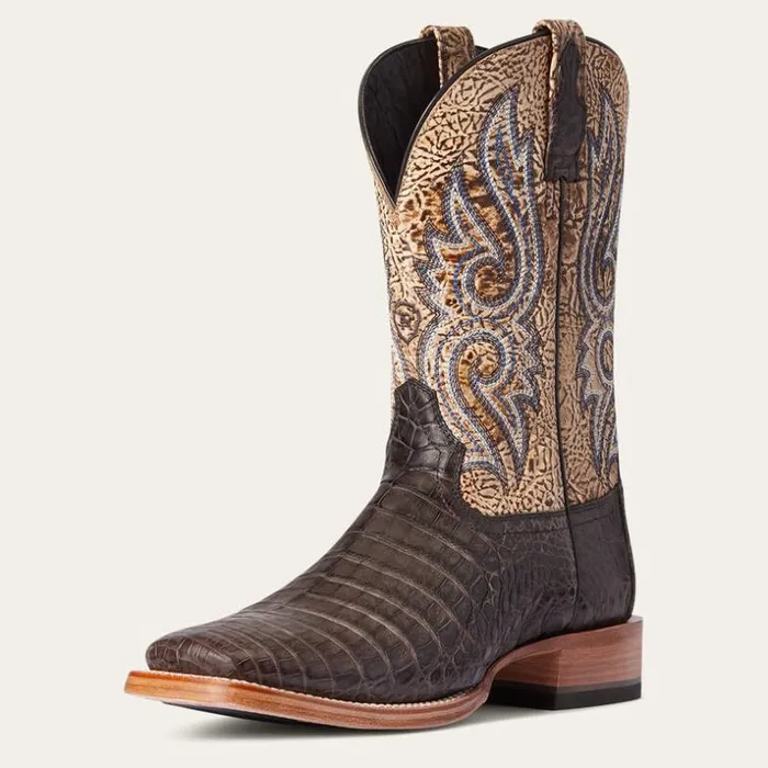 Western Boots Men Ariat Relentless Denton Western Boot Chocolate Caiman Belly