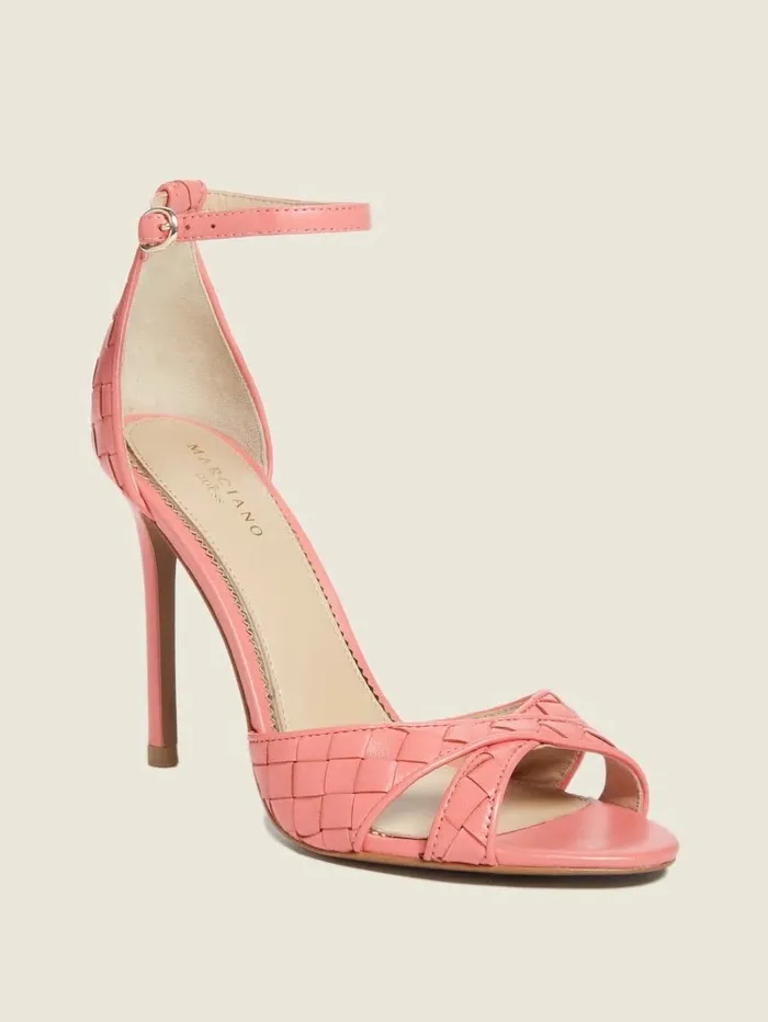 Women Abieli Woven Leather Stiletto Sandal Orange Sandals GUESS