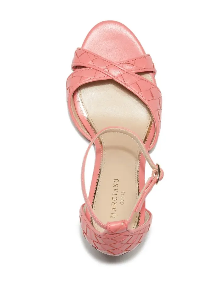 Women Abieli Woven Leather Stiletto Sandal Orange Sandals GUESS Women Abieli Woven Leather Stiletto Sandal Orange Sandals GUESS
