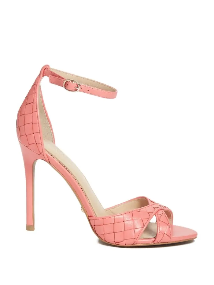 Women Abieli Woven Leather Stiletto Sandal Orange Sandals GUESS Women Abieli Woven Leather Stiletto Sandal Orange Sandals GUESS