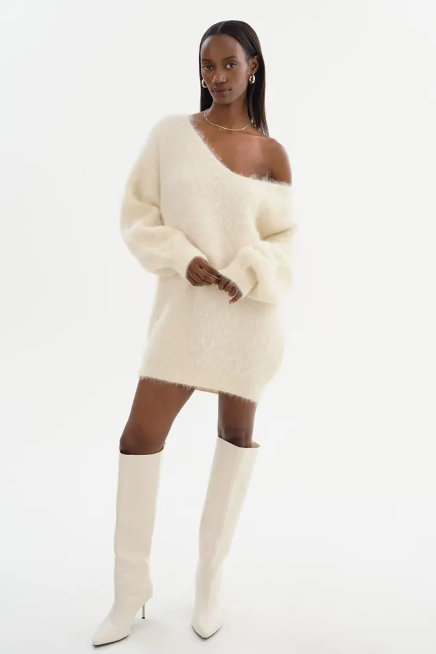 Women AMARIS Wool Mini Dress Ivory LAMARQUE Dresses