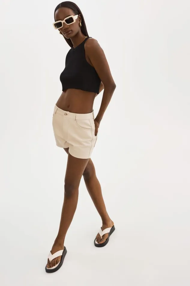 Women ANIKA Leather HighWaisted Shorts Bone LAMARQUE Pants and Shorts Women ANIKA Leather HighWaisted Shorts Bone LAMARQUE Pants and Shorts