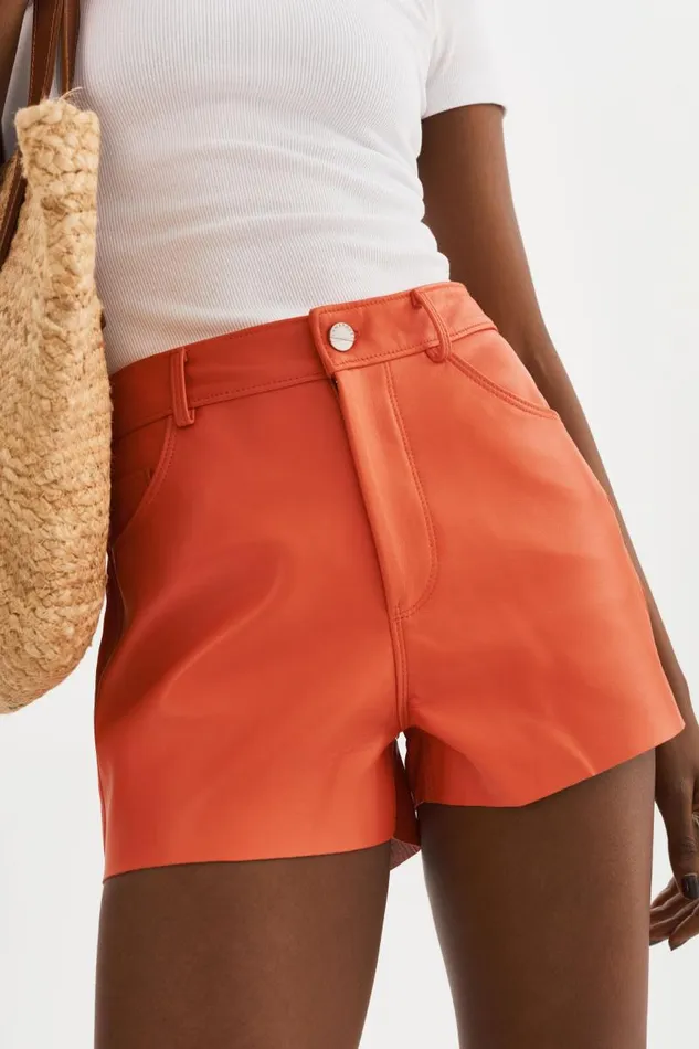 Women ANIKA Leather HighWaisted Shorts Spicy Orange LAMARQUE Pants and Shorts Women ANIKA Leather HighWaisted Shorts Spicy Orange LAMARQUE Pants and Shorts
