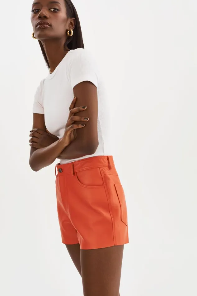 Women ANIKA Leather HighWaisted Shorts Spicy Orange LAMARQUE Pants and Shorts Women ANIKA Leather HighWaisted Shorts Spicy Orange LAMARQUE Pants and Shorts