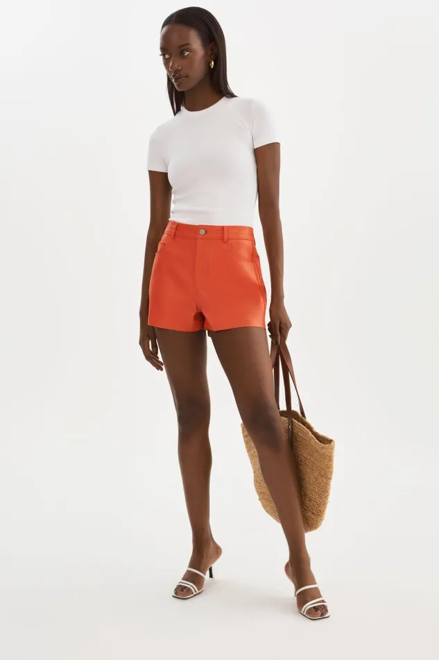 Women ANIKA Leather HighWaisted Shorts Spicy Orange LAMARQUE Pants and Shorts Women ANIKA Leather HighWaisted Shorts Spicy Orange LAMARQUE Pants and Shorts