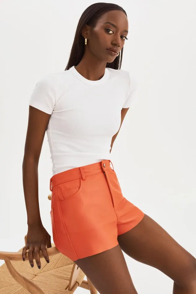 Women ANIKA Leather HighWaisted Shorts Spicy Orange LAMARQUE Pants and Shorts Women ANIKA Leather HighWaisted Shorts Spicy Orange LAMARQUE Pants and Shorts