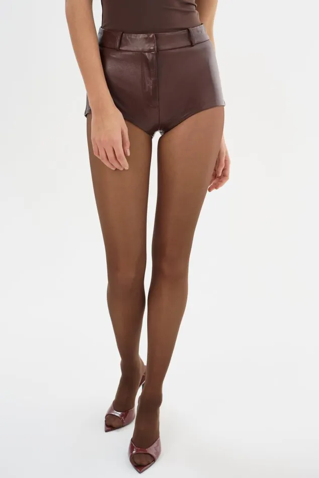Women ANNAISE Leather Hot Shorts Chocolate Brown LAMARQUE Pants and Shorts