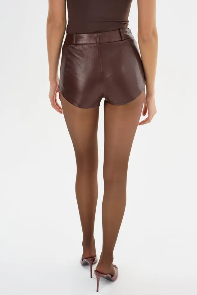 Women ANNAISE Leather Hot Shorts Chocolate Brown LAMARQUE Pants and Shorts