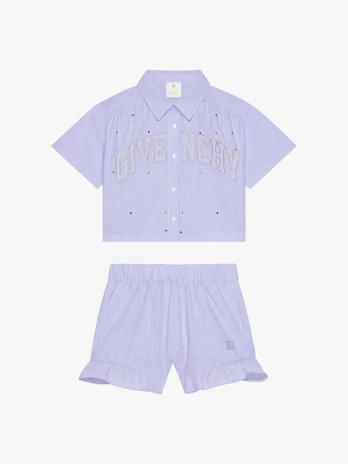 Women Baby 1 Month To 3 Years Givenchy GIVENCHY College Shirt And Shorts With Stripes Set Whiteblue