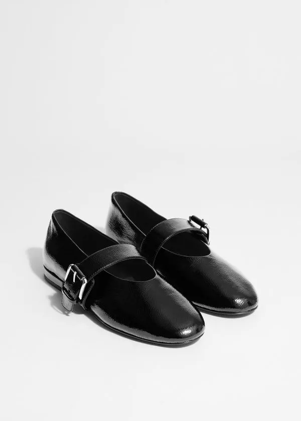 Women Ballerinas and Other Stories Buckled Leather Ballerinas Black Women Ballerinas and Other Stories Buckled Leather Ballerinas Black