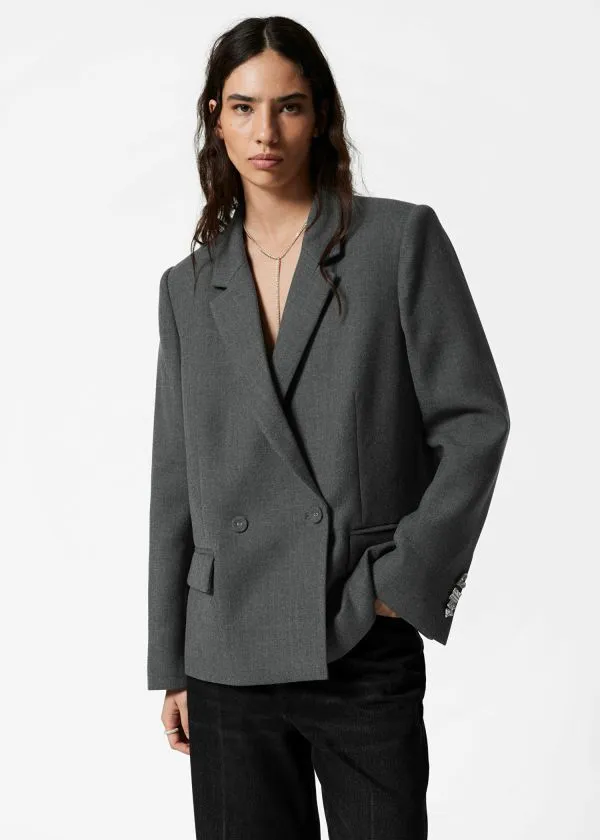 Women Blazers and Waistcoats and Other Stories DoubleBreasted Wool Blazer Dark Grey