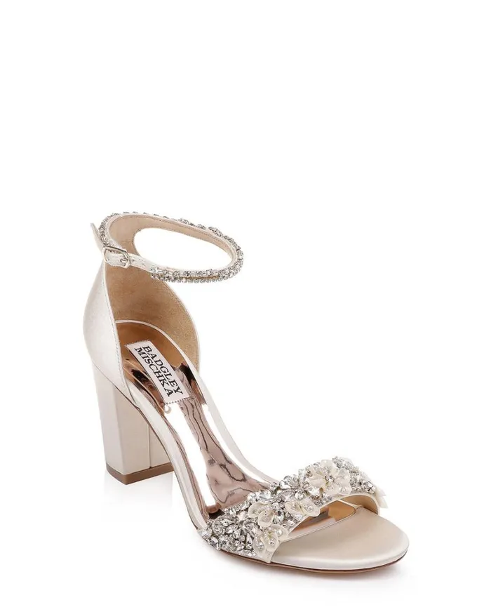 Women Block Heels Badgley Mischka Finesse Ankle Strap Evening Shoe Ivory