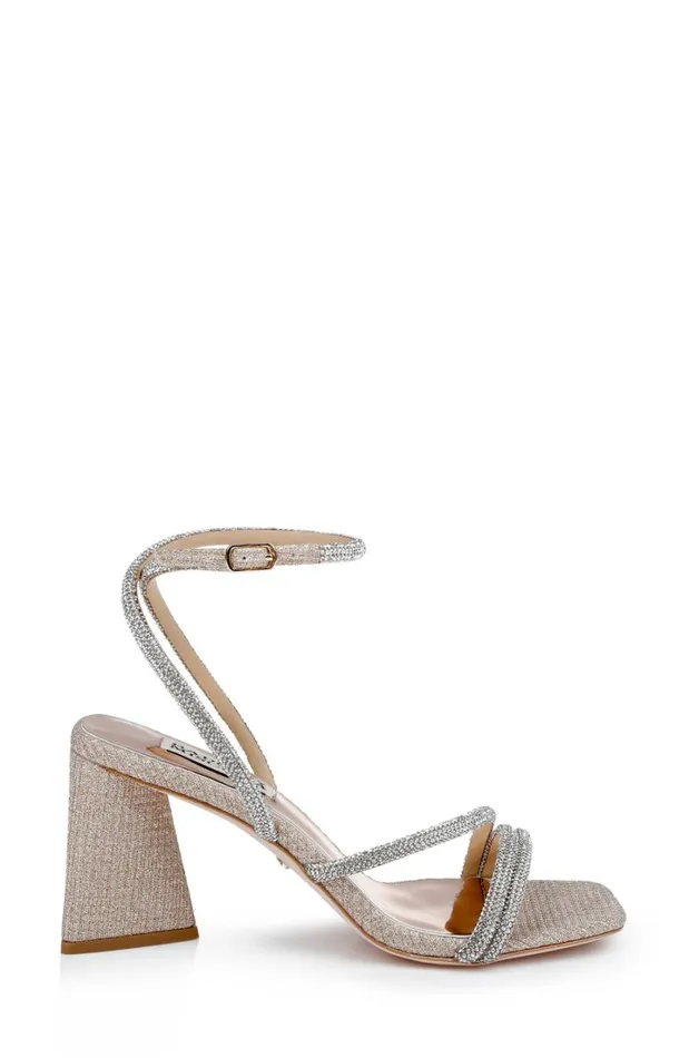 Women Block Heels Badgley Mischka Freedom Glitter Block Heel With Bejeweled Straps Pale Gold