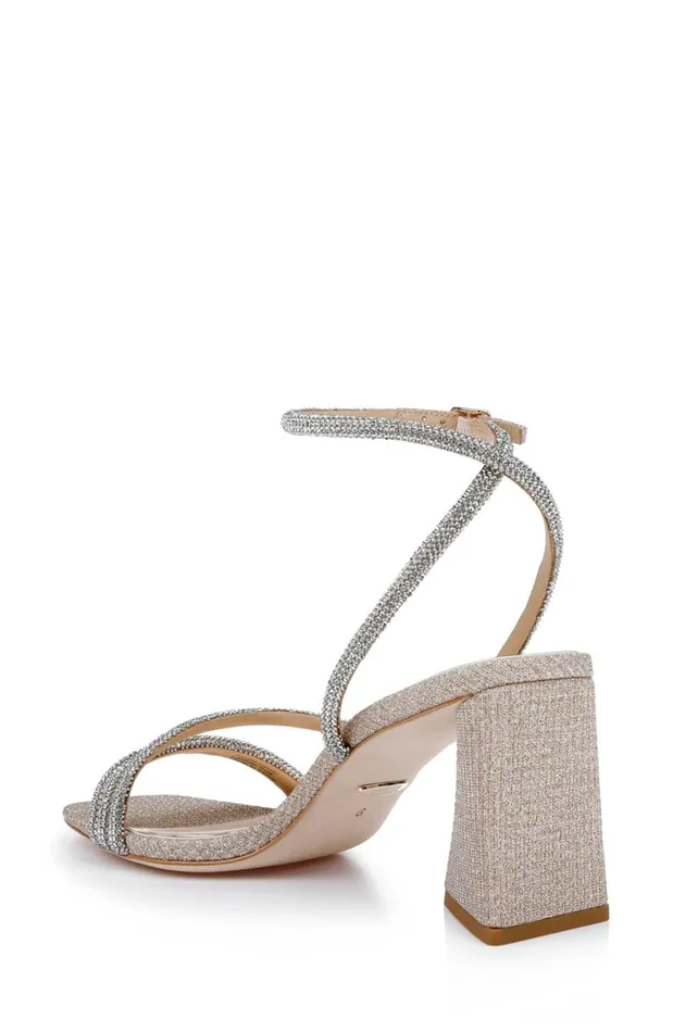 Women Block Heels Badgley Mischka Freedom Glitter Block Heel With Bejeweled Straps Pale Gold